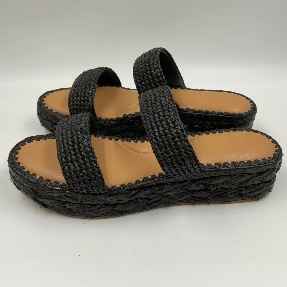 Dolce Vita Womens Black Woven Raffia Platform Slide Sandals Size 13 Espadrille